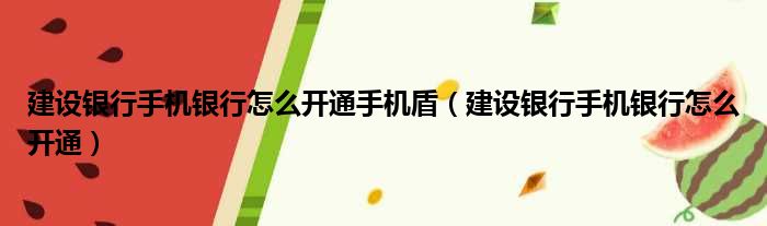 建设银行手机银行怎么开通手机盾（建设银行手机银行怎么开通）