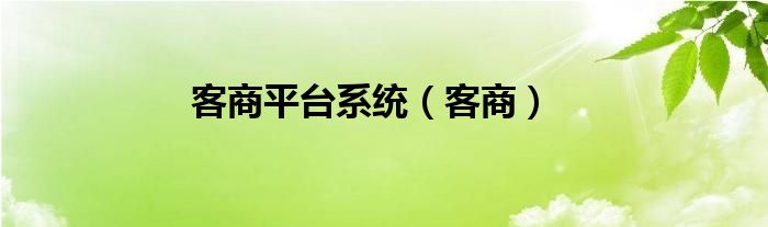 客商平台系统（客商）