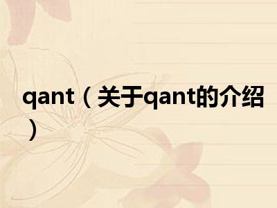 qant（关于qant的介绍）