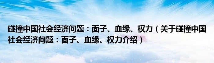  碰撞中国社会经济问题：面子、血缘、权力（关于碰撞中国社会经济问题：面子、血缘、权力介绍）