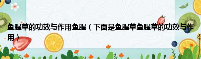 鱼腥草的功效与作用鱼腥（下面是鱼腥草鱼腥草的功效与作用）