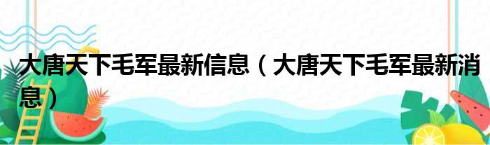 大唐天下毛军最新信息（大唐天下毛军最新消息）