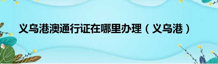 义乌港澳通行证在哪里办理（义乌港）