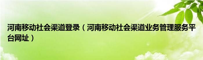 河南移动社会渠道登录（河南移动社会渠道业务管理服务平台网址）