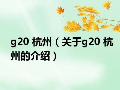 g20 杭州（关于g20 杭州的介绍）