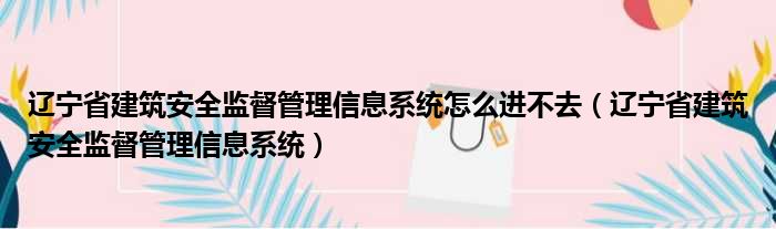 辽宁省建筑安全监督管理信息系统怎么进不去（辽宁省建筑安全监督管理信息系统）