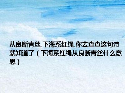 从良断青丝 下海系红绳 你去查查这句诗就知道了（下海系红绳从良断青丝什么意思）