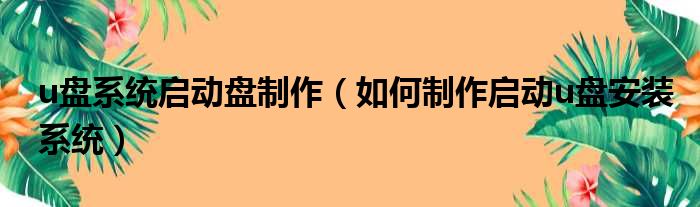 u盘系统启动盘制作（如何制作启动u盘安装系统）