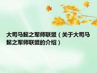 大司马懿之军师联盟（关于大司马懿之军师联盟的介绍）