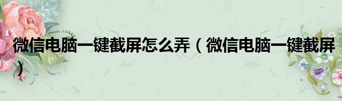 微信电脑一键截屏怎么弄（微信电脑一键截屏）