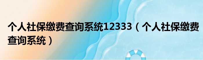 个人社保缴费查询系统12333（个人社保缴费查询系统）