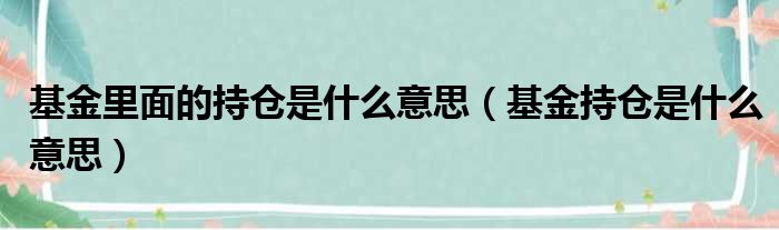 基金里面的持仓是什么意思（基金持仓是什么意思）