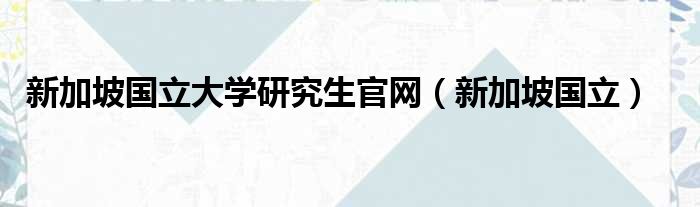 新加坡国立大学研究生官网（新加坡国立）