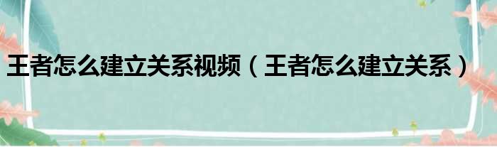 王者怎么建立关系视频（王者怎么建立关系）