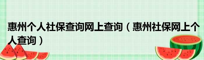 惠州个人社保查询网上查询（惠州社保网上个人查询）