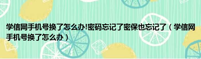 学信网手机号换了怎么办!密码忘记了密保也忘记了（学信网手机号换了怎么办）