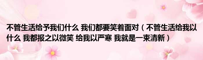 不管生活给予我们什么 我们都要笑着面对（不管生活给我以什么 我都报之以微笑 给我以严寒 我就是一束清新）