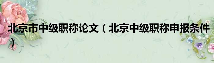 北京市中级职称论文（北京中级职称申报条件）