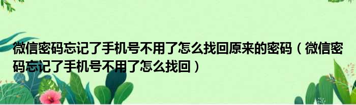 微信密码忘记了手机号不用了怎么找回原来的密码（微信密码忘记了手机号不用了怎么找回）