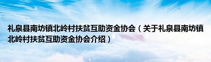  礼泉县南坊镇北岭村扶贫互助资金协会（关于礼泉县南坊镇北岭村扶贫互助资金协会介绍）