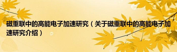  磁重联中的高能电子加速研究（关于磁重联中的高能电子加速研究介绍）