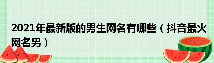 2021年最新版的男生网名有哪些（抖音最火网名男）