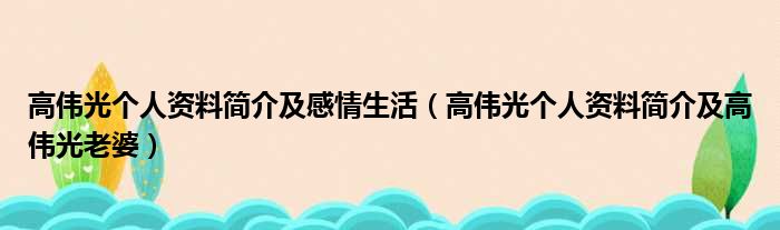 高伟光个人资料简介及感情生活（高伟光个人资料简介及高伟光老婆）