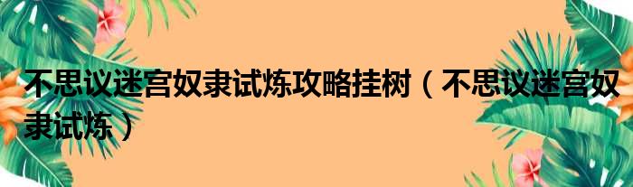 不思议迷宫奴隶试炼攻略挂树（不思议迷宫奴隶试炼）