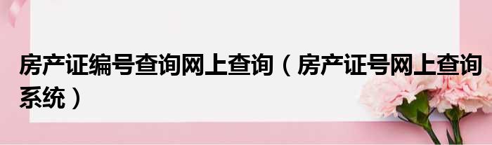 房产证编号查询网上查询（房产证号网上查询系统）