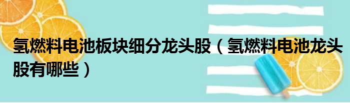 氢燃料电池板块细分龙头股（氢燃料电池龙头股有哪些）