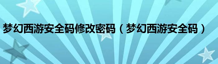  梦幻西游安全码修改密码（梦幻西游安全码）