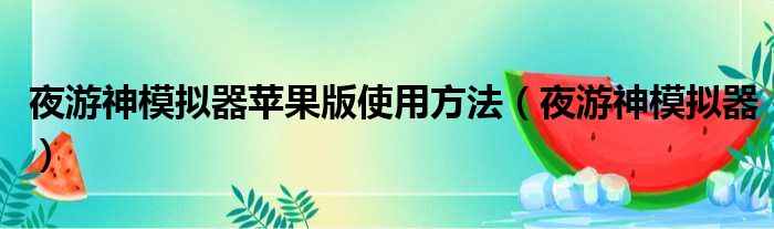 夜游神模拟器苹果版使用方法（夜游神模拟器）