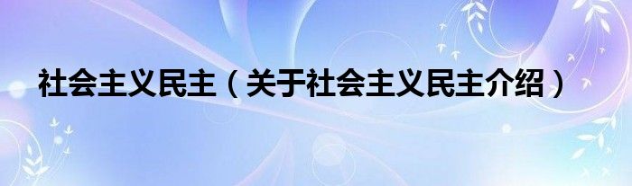  社会主义民主（关于社会主义民主介绍）