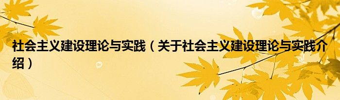  社会主义建设理论与实践（关于社会主义建设理论与实践介绍）