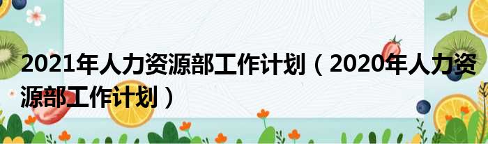 2021年人力资源部工作计划（2020年人力资源部工作计划）