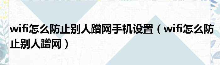 wifi怎么防止别人蹭网手机设置（wifi怎么防止别人蹭网）