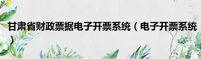 甘肃省财政票据电子开票系统（电子开票系统）