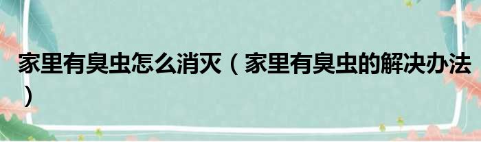 家里有臭虫怎么消灭（家里有臭虫的解决办法）