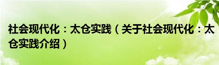  社会现代化：太仓实践（关于社会现代化：太仓实践介绍）