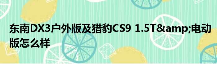 东南DX3户外版及猎豹CS9 1.5T&amp;电动版怎么样