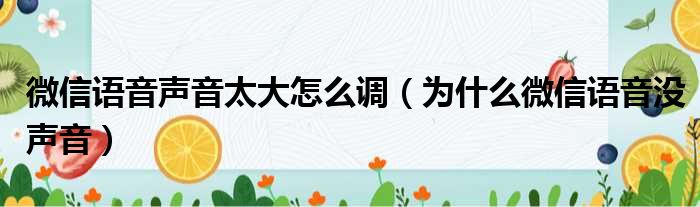 微信语音声音太大怎么调（为什么微信语音没声音）