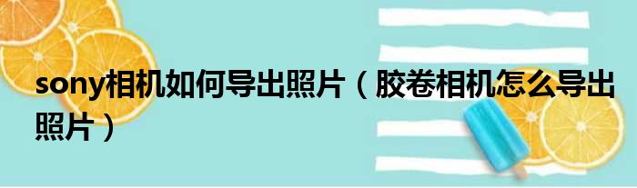 sony相机如何导出照片（胶卷相机怎么导出照片）