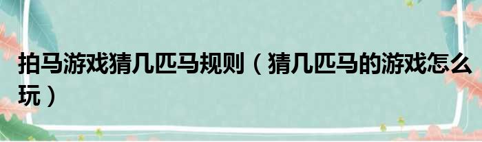 拍马游戏猜几匹马规则（猜几匹马的游戏怎么玩）