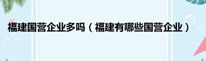 福建国营企业多吗（福建有哪些国营企业）