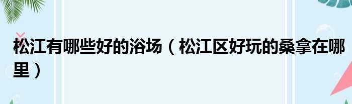 松江有哪些好的浴场（松江区好玩的桑拿在哪里）