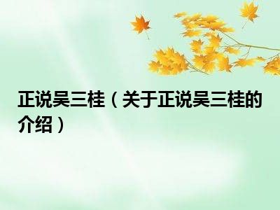 正说吴三桂（关于正说吴三桂的介绍）