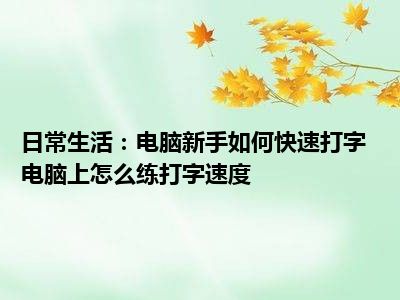 日常生活：电脑新手如何快速打字 电脑上怎么练打字速度