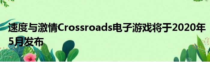 速度与激情Crossroads电子游戏将于2020年5月发布