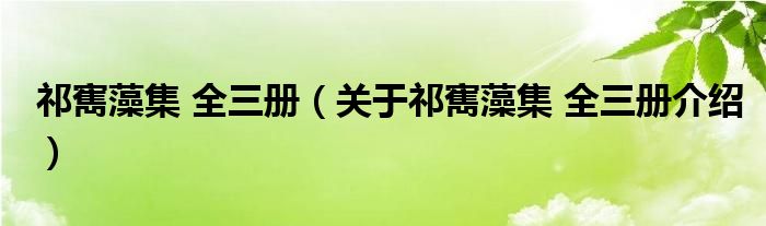  祁寯藻集 全三册（关于祁寯藻集 全三册介绍）