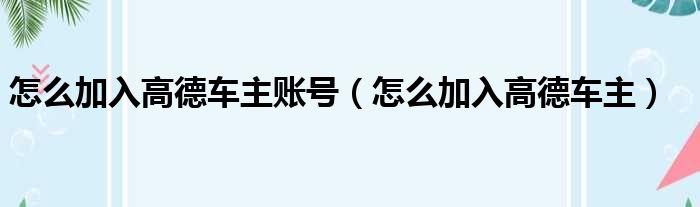 怎么加入高德车主账号（怎么加入高德车主）